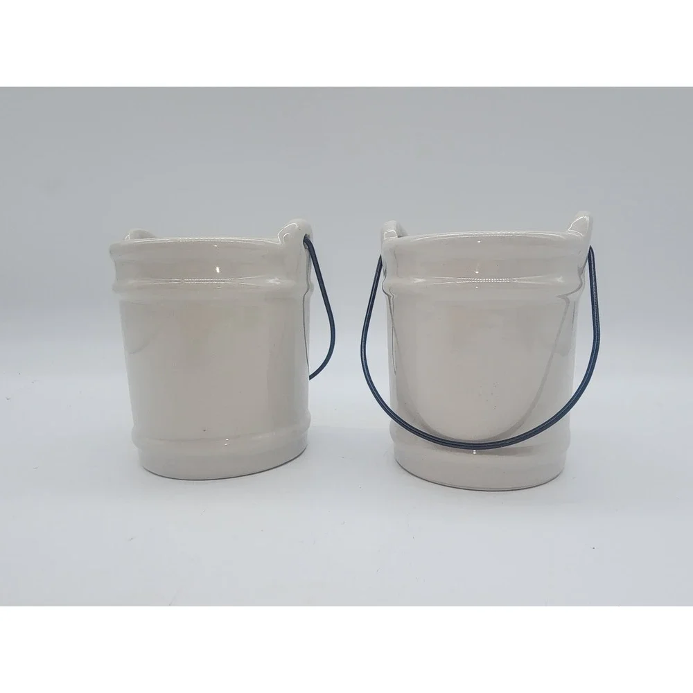 Set of 2 Ceramic Bird Votive Candle Holders with Wire Handles Hand Painted